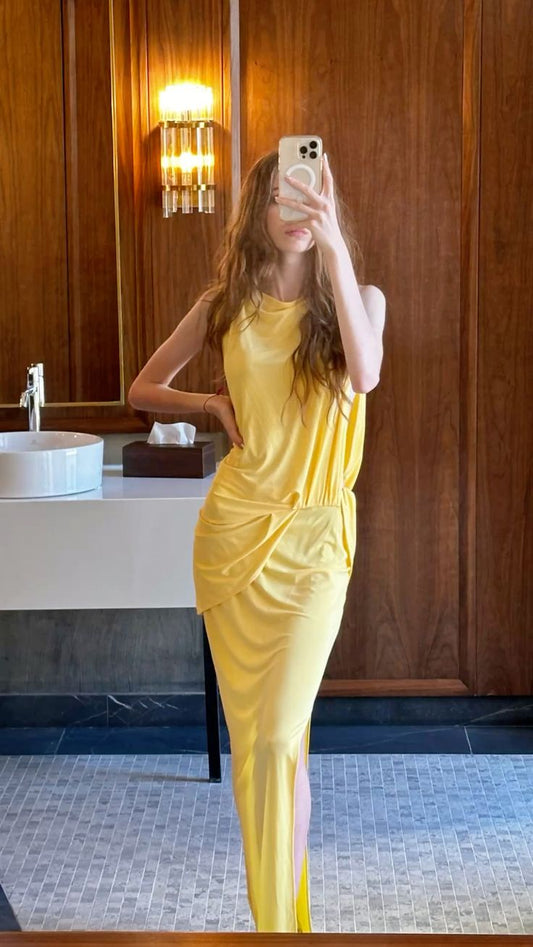 Yellow Mermaid Satin Slit Long Prom Dress,Party Dress,Formal Evening Dress GG4553