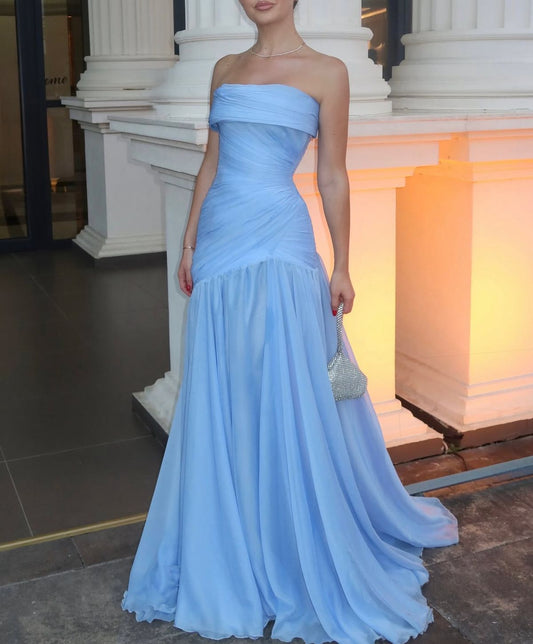 Chic A Line Strapless Chiffon Long Prom Dress,Party Dress,Formal Evening Dress GG4558