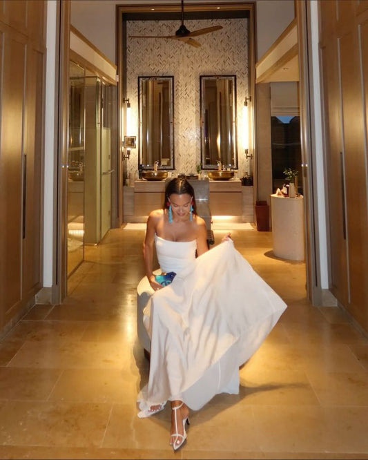 Simple A Line Strapless Satin Long Prom Dress,Party Dress,Formal Evening Dress GG4563