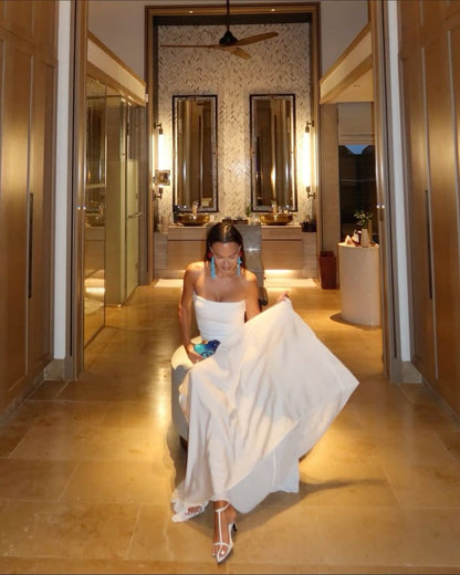 Simple A Line Strapless Satin Long Prom Dress,Party Dress,Formal Evening Dress GG4563