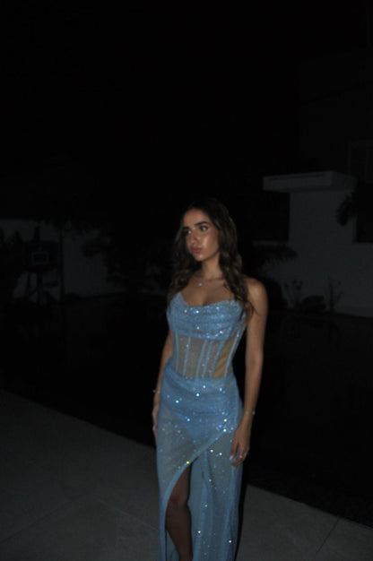 Sparkles Mermaid Strapless Tulle Sequin Slit Long Prom Dress,Party Dress,Formal Evening Dress GG4565