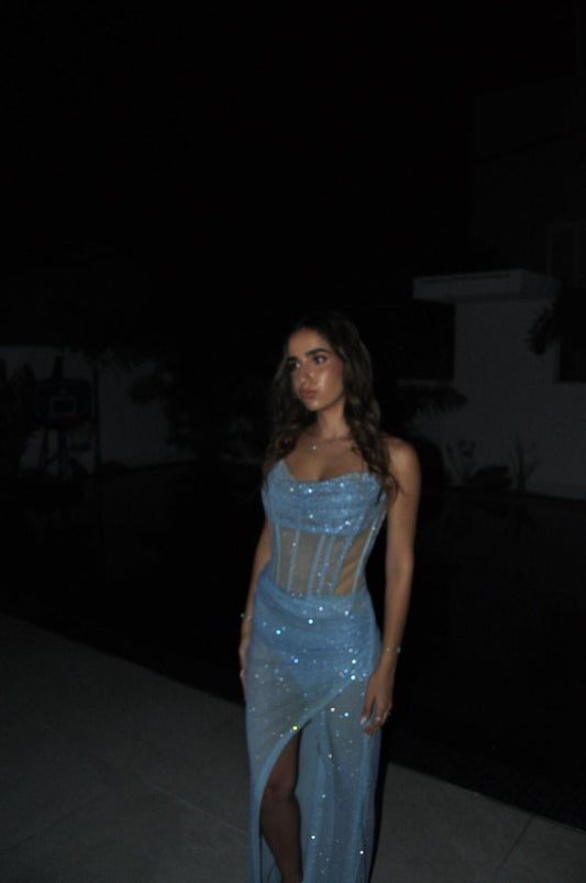 Sparkles Mermaid Strapless Tulle Sequin Slit Long Prom Dress,Party Dress,Formal Evening Dress GG4565