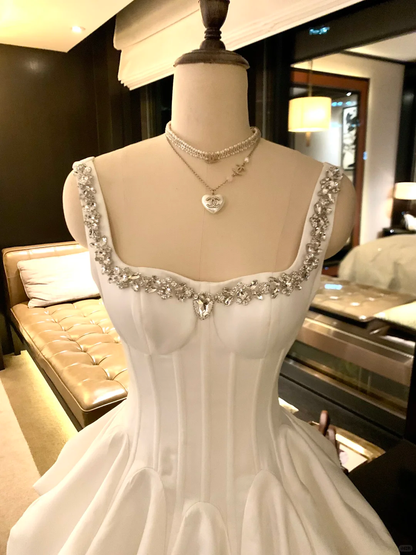 Princess A Line Square Satin Beads Short Homecoming Dress,Summer 17th Birthday Dress GG4568