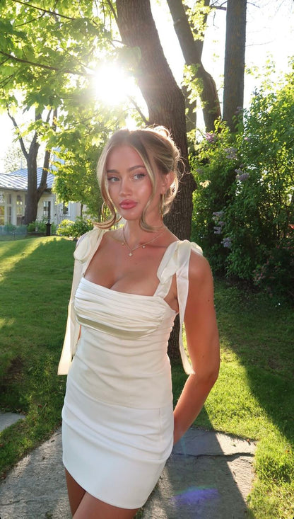 Tight Mermaid Bow Straps Satin Short Homecoming Dress,Vacation Dress,Summer 19th Birthday Dress GG4592