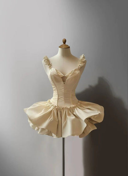 Cute Ball Gown Spaghetti Straps Sheath Satin Short Homecoming Dress,Vacation Dress,Summer 16th Birthday Dress GG4599