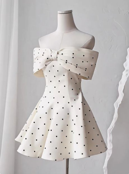 Elegant A Line Off The Shoulder Satin Polka Dots Short Homecoming Dress,Vacation Dress,Summer 18th Birthday Dress GG4603