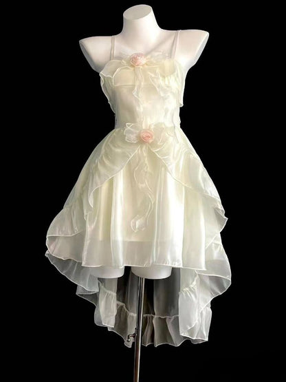 Cute A Line Spaghetti Straps Satin Flowers Ruffle Short Homecoming Dress,Vacation Dress,Summer 18th Birthday Dress GG4612