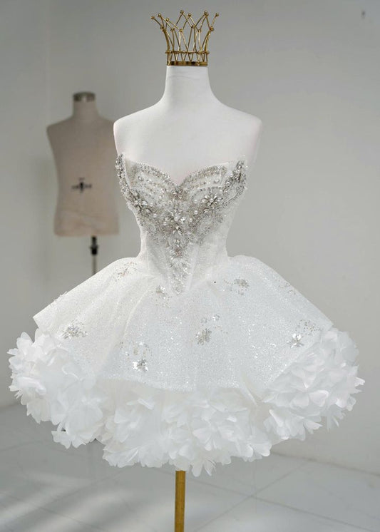 Gorgeous Ball Gown Strapless Satin Beads Sequin Short Homecoming Dress,Vacation Dress,Summer 20th Birthday Dress GG4614