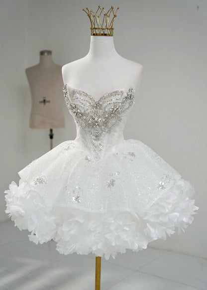 Gorgeous Ball Gown Strapless Satin Beads Sequin Short Homecoming Dress,Vacation Dress,Summer 20th Birthday Dress GG4614