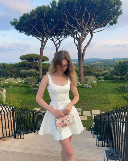 Cute A Line U Neck Satin Short Homecoming Dress,Vacation Dress,Summer 17th Birthday Dress GG4627