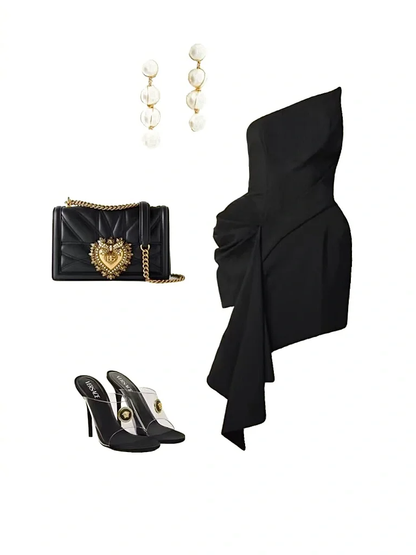 Modest Mermaid One Shoulder Black Satin Sequin Short Homecoming Dress,Vacation Dress,Summer 20th Birthday Dress GG4638