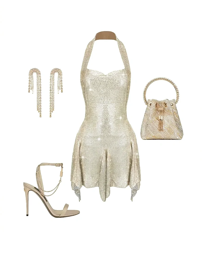 Unique A Line Halter Satin Sequin Short Homecoming Dress,Vacation Dress,Summer 20th Birthday Dress GG4639