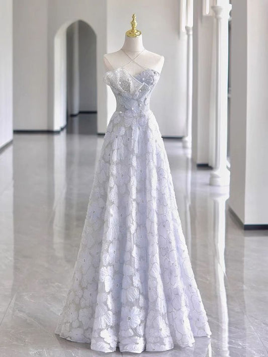 Elegant A Line Halter Light Violet Off The Shoulder Daisy Long Prom Dress, Evening Dress GG464