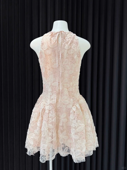 Cute A Line Halter Lace Floral Short Homecoming Dress,Vacation Dress,Summer 16th Birthday Dress GG4642