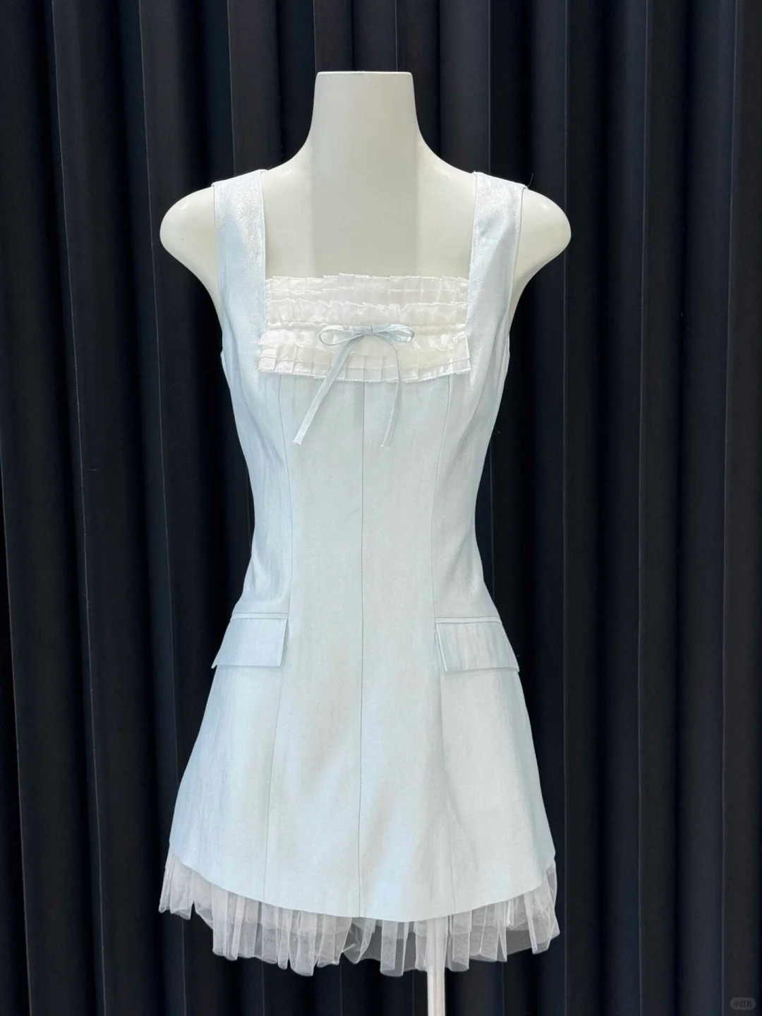 Pretty A Line Square Pale Blue Satin Tulle Short Homecoming Dress,Vacation Dress,Summer 17th Birthday Dress GG4644