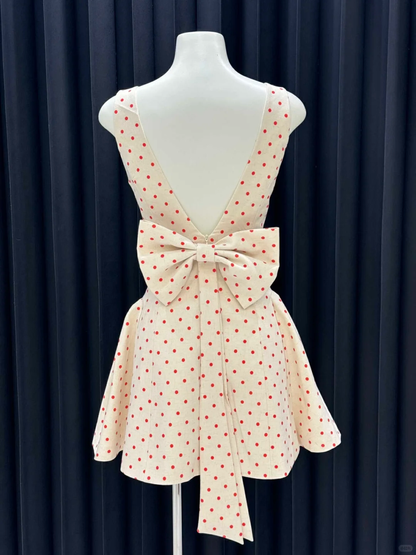 Unique A Line Square Satin Polka Dots Back With Bow Short Homecoming Dress,Vacation Dress,Summer 17th Birthday Dress GG4645