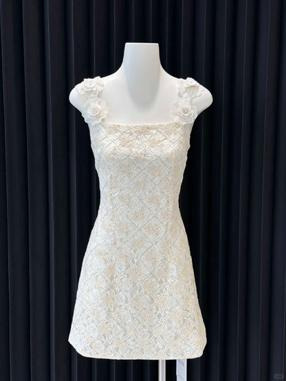 Sweet A Line Flower Applique Spaghetti Straps Lace Short Homecoming Dress,Vacation Dress,Summer 17th Birthday Dress GG4646