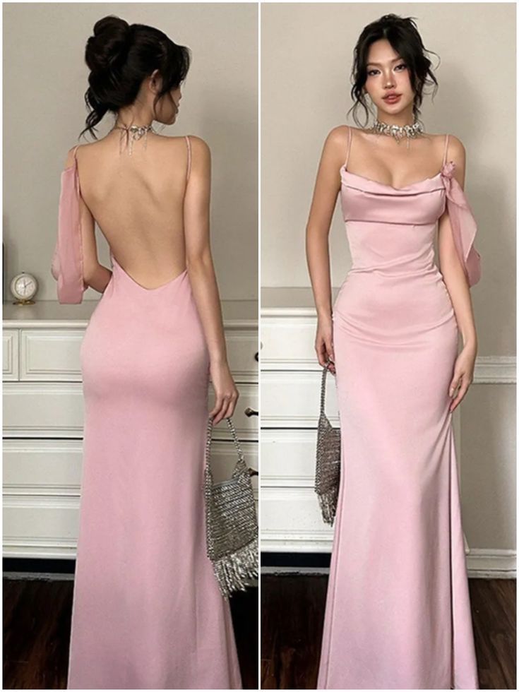 Charming Mermaid Spaghetti Straps Satin Backless Long Prom Dress,Party Dress,Formal Evening Dress GG4668