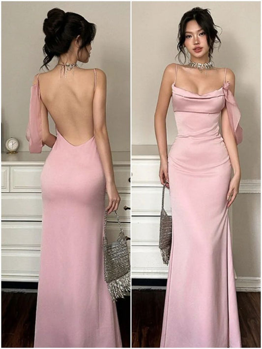Charming Mermaid Spaghetti Straps Satin Backless Long Prom Dress,Party Dress,Formal Evening Dress GG4668