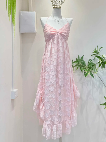 Pretty A Line Halter Pink Lace Long Prom Dress,Party Dress,Formal Evening Dress GG4671