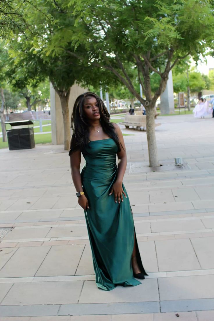 Sexy Mermaid Spaghetti Straps Dark Green Satin Slit Long Prom Dress,Party Dress,Formal Evening Dress GG4673