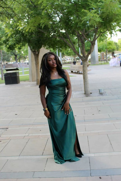 Sexy Mermaid Spaghetti Straps Dark Green Satin Slit Long Prom Dress,Party Dress,Formal Evening Dress GG4673