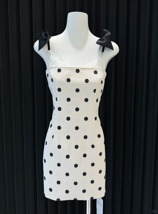 Unique Mermaid Spaghetti Straps Satin Polka Dots Lace Short Homecoming Dress,Vacation Dress,Summer 19th Birthday Dress GG4680