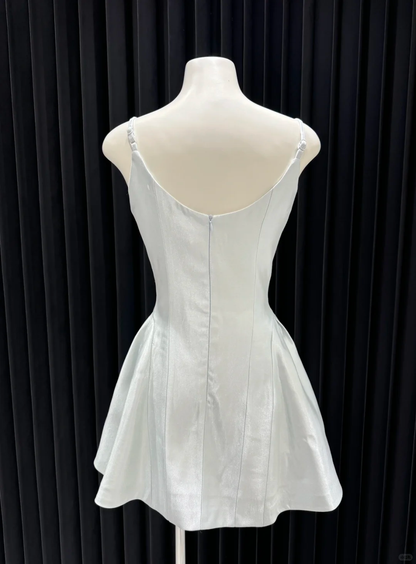 Cute A Line Spaghetti Straps Satin Applqiue Short Homecoming Dress,Vacation Dress,Summer 19th Birthday Dress GG4681