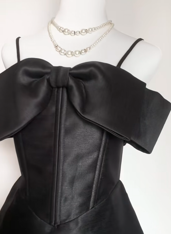 Cute A Line Spaghetti Straps Black Satin Short Homecoming Dress,Vacation Dress,Summer 17th Birthday Dress GG4709