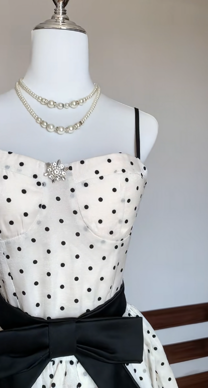 Princess A Line Spaghetti Straps Chiffon Polka Dots With Black Bow Belt Short Homecoming Dress,Vacation Dress,Summer 18th Birthday Dress GG4711