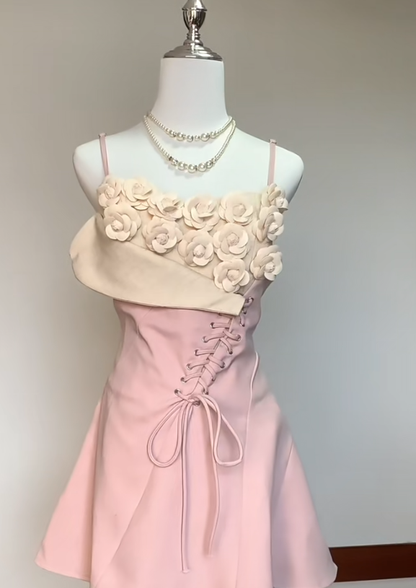 Classy A Line Spaghetti Straps Satin Applique Short Homecoming Dress,Vacation Dress,Summer 18th Birthday Dress GG4712