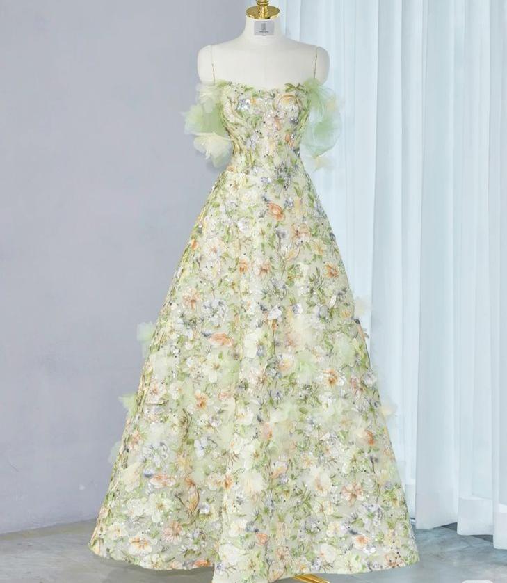 Gorgeous A Line Off The Shoulder Printed Pattern Long Prom Dress, Evening Dress GG472