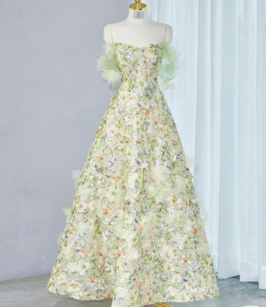 Gorgeous A Line Off The Shoulder Printed Pattern Long Prom Dress, Evening Dress GG472