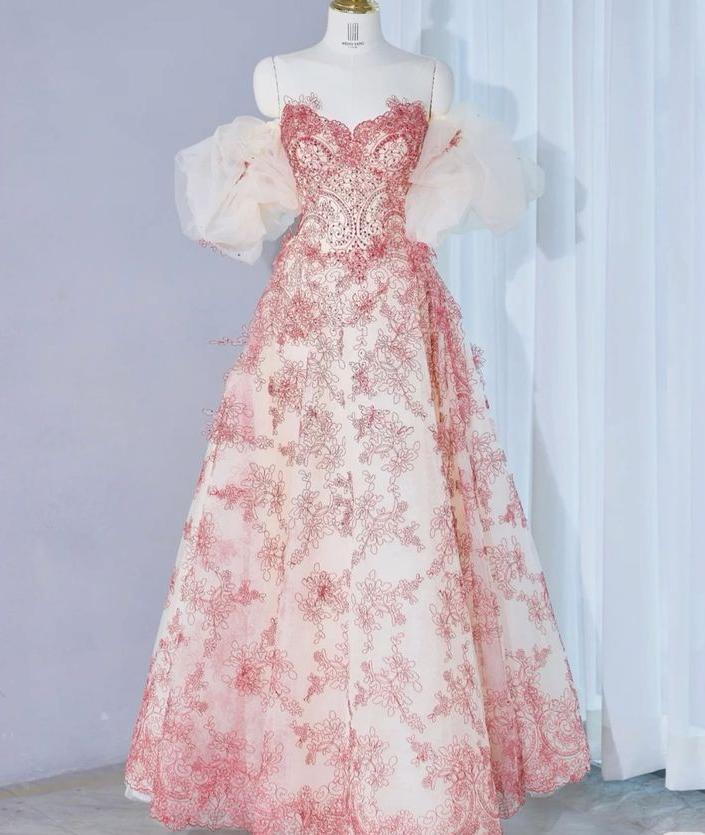 Gorgeous A Line Off The Shoulder Applique Tulle Long Prom Dress, Evening Dress GG473