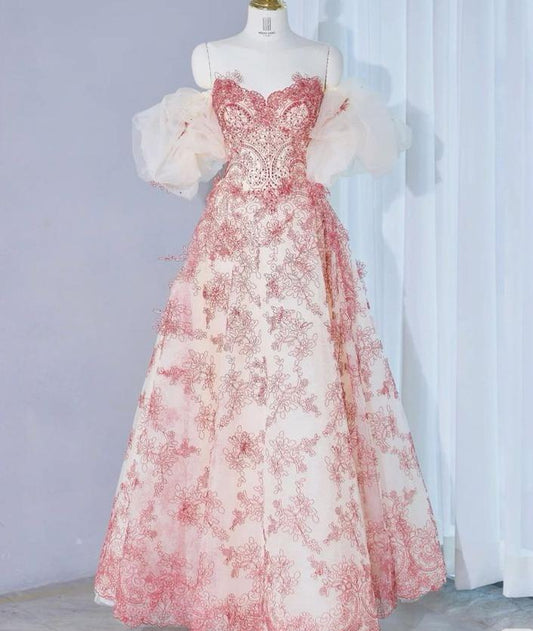 Gorgeous A Line Off The Shoulder Applique Tulle Long Prom Dress, Evening Dress GG473