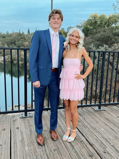 Cute A Line Strapless Pink Tulle Layer Short Homecoming Dress,Vacation Dress,Summer 16th Birthday Dress GG4735