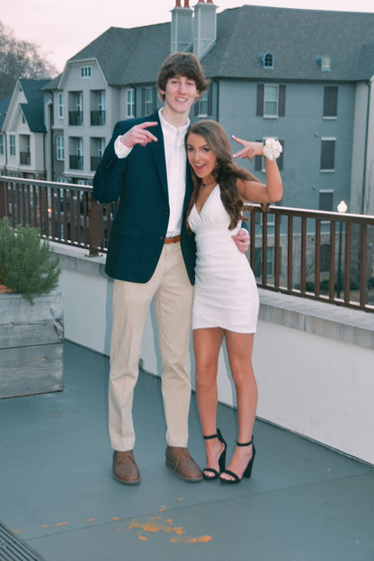 Modest Mermaid V Neck Satin Short Homecoming Dress,Vacation Dress,Summer 20th Birthday Dress GG4736