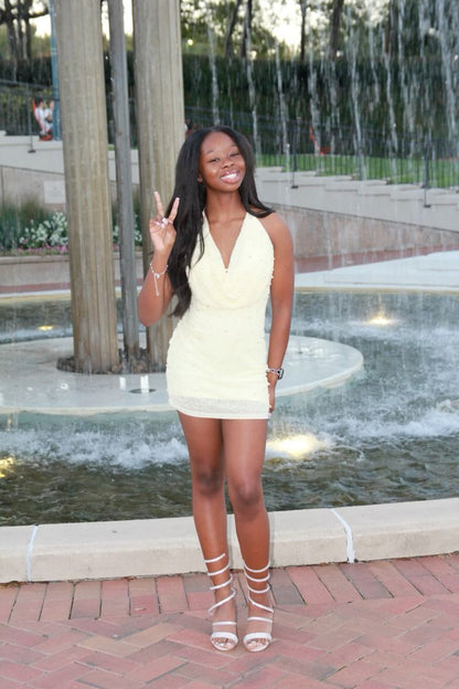 Luxurious Mermaid Halter Satin Beads Short Homecoming Dress,Vacation Dress,Summer 19th Birthday Dress GG4743