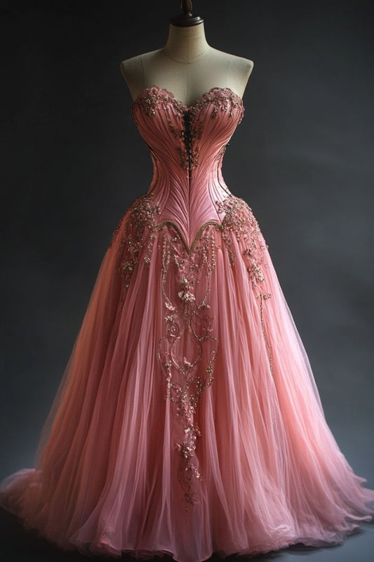 Vintage Ball Gown Sweetheart Satin Tulle Sequin Long Prom Dress,Wedding Dress,Formal Evening Dress GG4759