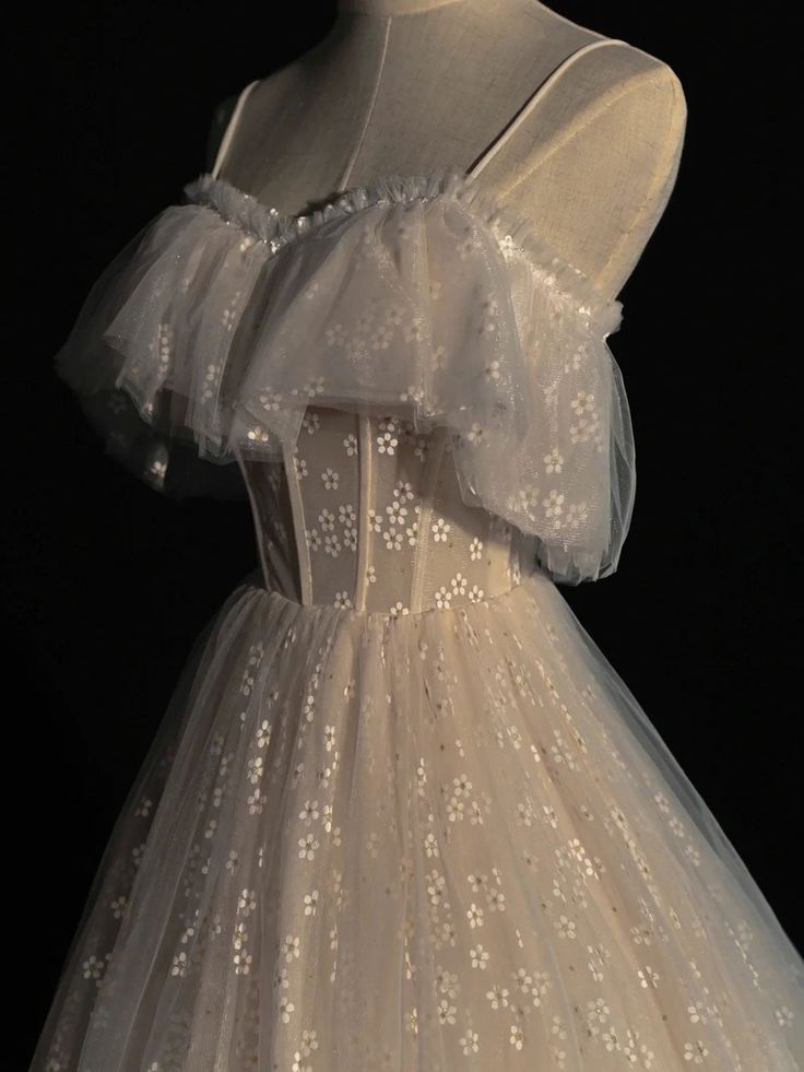 Elegant A Line Spaghetti Straps Light Champagne Tulle Daisy Long Prom Dress,Evening Dress GG477