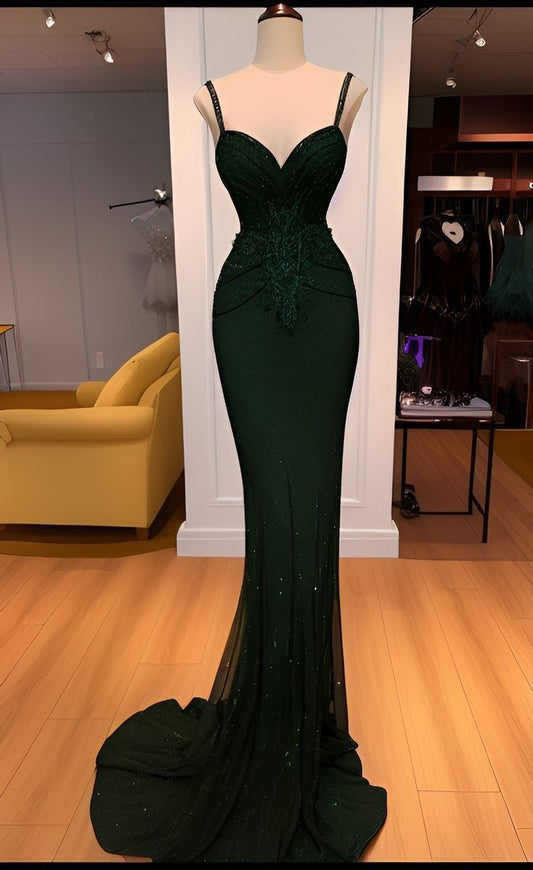 Pretty Bodycon Mermaid Spaghetti Straps Satin Tulle Sequin Long Prom Dress,Party Dress,Formal Evening Dress GG4771