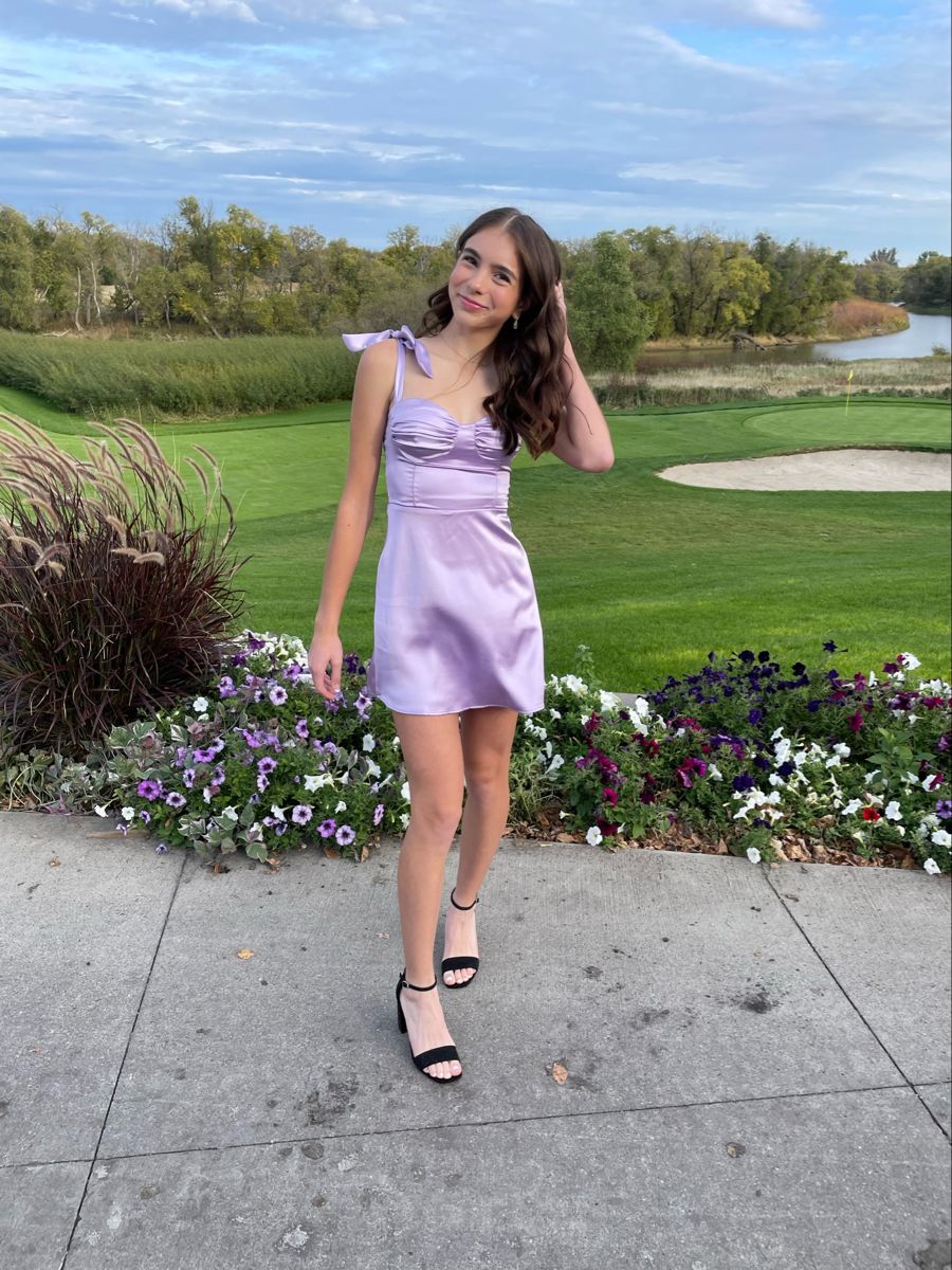 Simple A Line Lilac Spaghetti Straps Satin Short Homecoming Dress,Vacation Dress,Summer 19th Birthday Dress GG4777