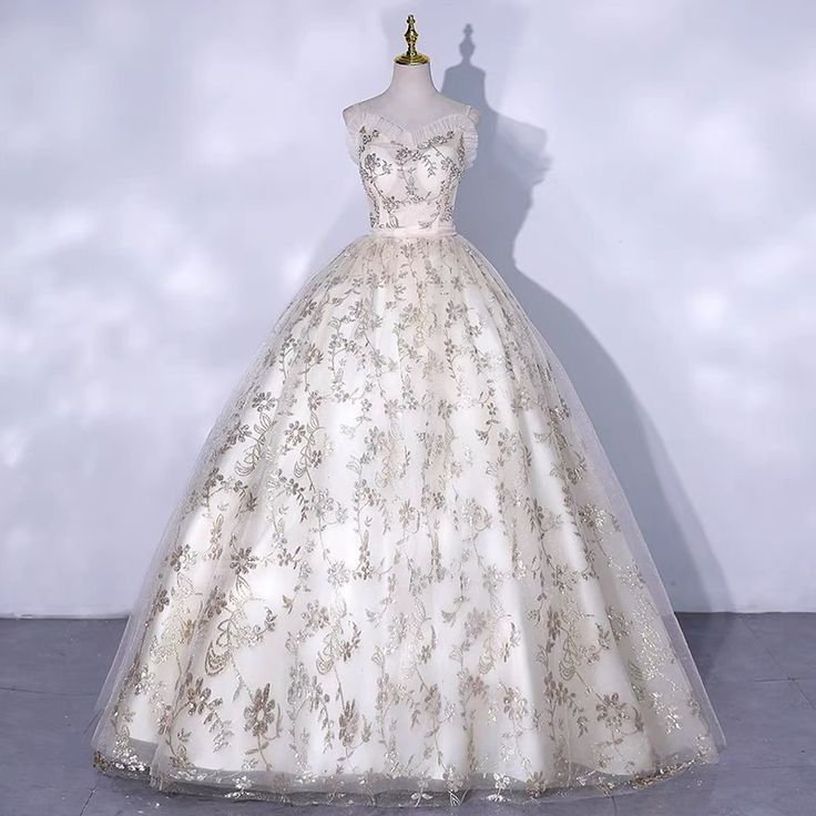 Elegant Ball Gown Spaghetti Straps Light Lvory Tulle Printed Long Prom Dress,Evening Dress GG478