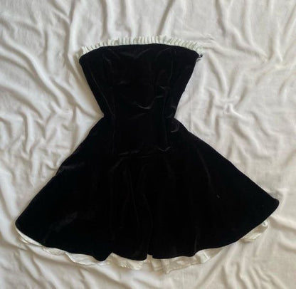 Elegant A Line Strapless Black Velvet Short Homecoming Dress,Vacation Dress,Summer 18th Birthday Dress GG4784