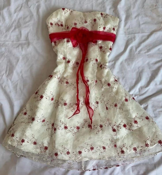 Cute A Line Strapless Satin Floral Lace Short Homecoming Dress,Vacation Dress,Summer 18th Birthday Dress GG4785