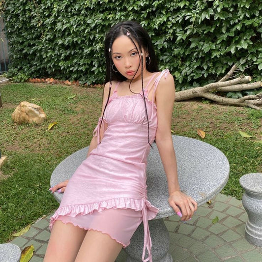Unique Mermaid Pink Spaghetti Straps Satin Chiffon Short Homecoming Dress,Vacation Dress,Summer 19th Birthday Dress GG4809