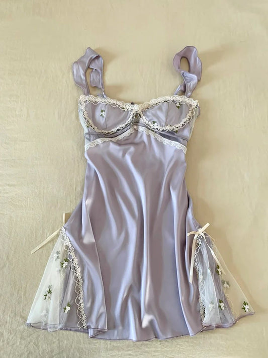 Sweetheart A Line Lilac Satin Lace Short Homecoming Dress,Vacation Dress,Summer 20th Birthday Dress GG4817