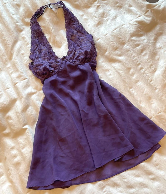 Chic Dark Purple A Line Halter Chiffon Lace Short Homecoming Dress,Vacation Dress,Summer 20th Birthday Dress GG4818