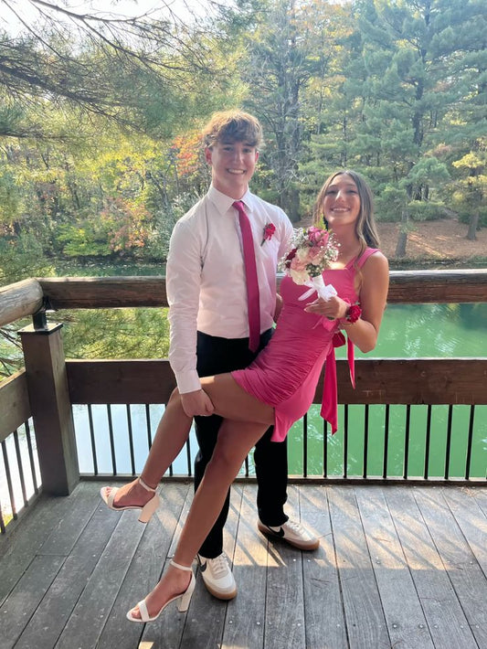 Sheath Mermaid Hot Pink Square Satin Short Homecoming Dress,Vacation Dress,Summer 20th Birthday Dress GG4820