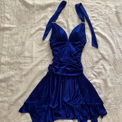 Unique A Line Halter Satin Short Homecoming Dress,Vacation Dress,Summer 21h Birthday Dress GG4827